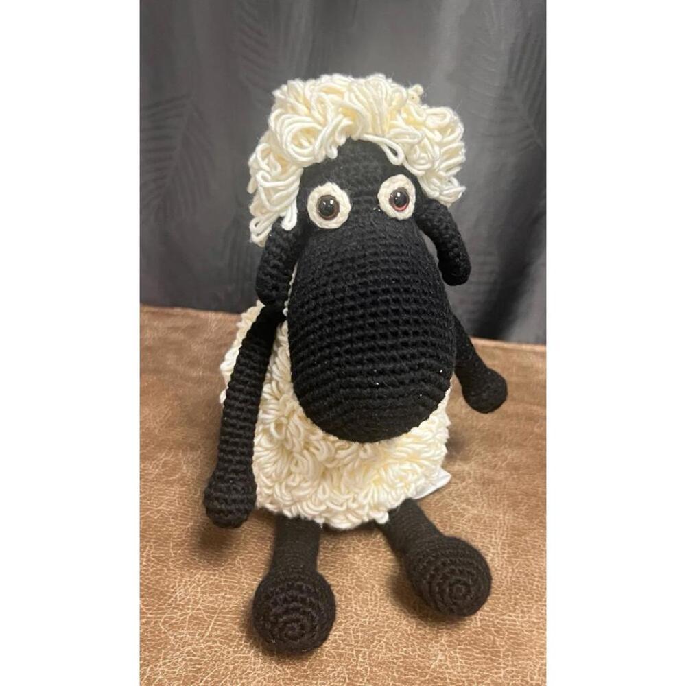 Bebemoss Black White Crochet Sheep Plush Organic Cotton Handmade